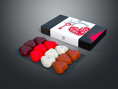 Heart Shaped Chocolates In Assorted Colors With Decorative Packaging Box 3d model
