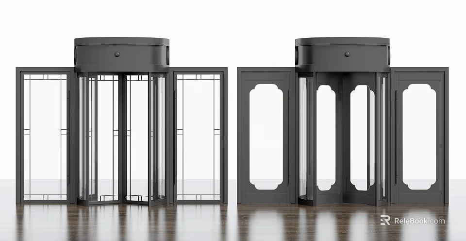 Modern Black Metal Frame Entry Doors With Glass Panels And Wooden Floor 3d model 