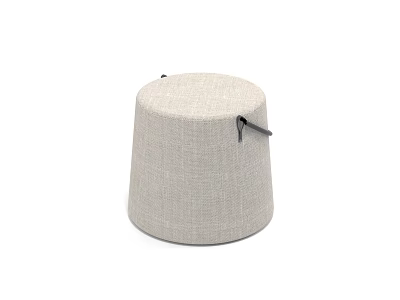 Round Light Gray Fabric Stool with Black Handle for Modern Home Decor 3d model