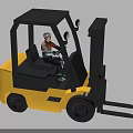 Yellow Heavy Duty Industrial Forklift Equipment With Operator Wearing Safety Helmet Driving