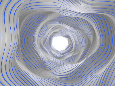Abstract Blue And White Wavy Lines Forming Spiral Tunnel With Central Light 3d model