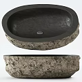 Natural Stone Rustic Wash Basin With Oval Shape And Textured Surface Design 3d model