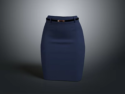 Navy Blue Fitted Stylish Skirt With Belt For Women Fashion Clothing 3d model