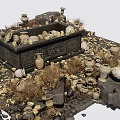 Old Public Facility Ruins With Stone Structure Clay Pots Bones And Weeds