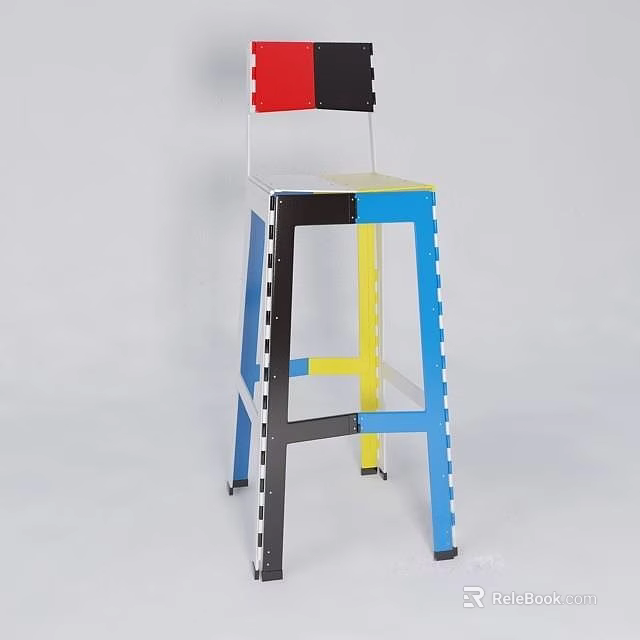 Colorful Geometric Bar Stool Featuring Red Black Blue Yellow Structural Design 3d model 