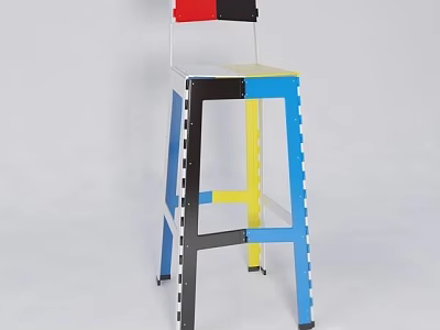 Colorful Geometric Bar Stool Featuring Red Black Blue Yellow Structural Design 3d model