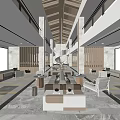Modern Sales Office Spacious Interior Featuring Large Windows Outdoor Views Marble Flooring And Wooden Decor