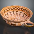 Artistically Sculpted Bowl Displaying Intricate Human Figures Geometric Patterns And Ornate Handle