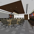 Modern Conference Room With Round Table Ergonomic Chairs Ceiling Lighting And National Flags