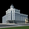 Elegant Classical European Style Office Building With White Exterior Domed Roof And Front Lawn