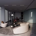 Modern Office Reception Area Interior With White Sofa Curved Design Floor Lamp And Green Plant