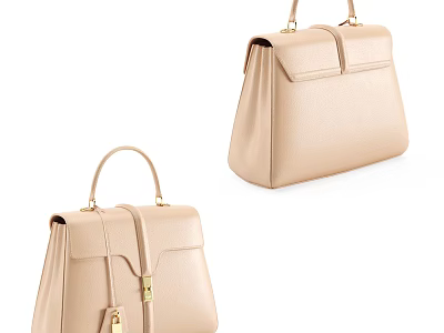 Beige Leather Handbags Design With Top Handles Flap Closure And Metal Lock 3d model