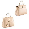 Beige Leather Handbags Design With Top Handles Flap Closure And Metal Lock