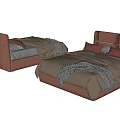 Modern Double Bed With Brown Bedding Gray Pillows And Patterned Blanket 3d model