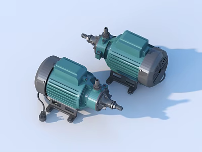 Two Green Industrial Electric Motors With Gray Bases And Black Components 3d model