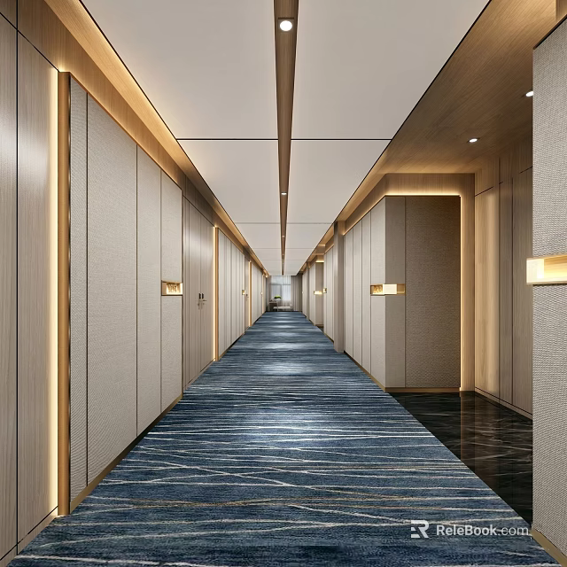 Modern Elevator Corridor Interior With Lighting And Carpet 3d model 