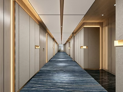 Modern Elevator Corridor Interior With Lighting And Carpet 3d model