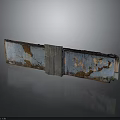 Worn Wooden Panel Structure With Peeling Blue And Brown Paint And Central Slab