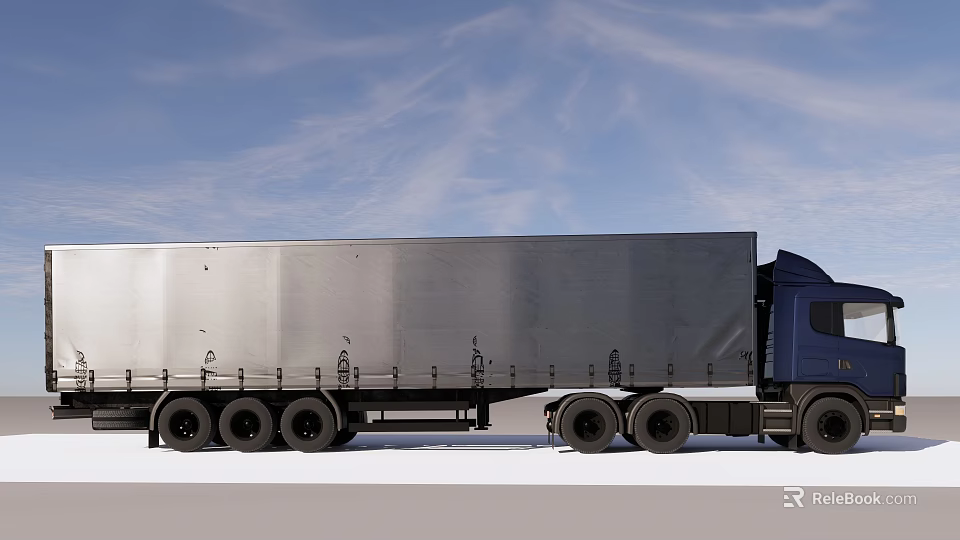 Large Metal Cargo Truck With Blue Sky And Snowy Ground Background 3d model 