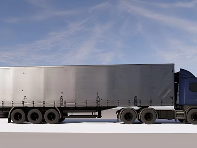 Large Metal Cargo Truck With Blue Sky And Snowy Ground Background 3d model