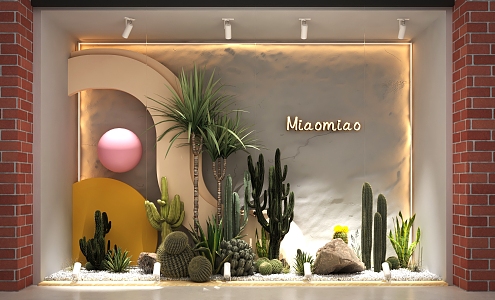 shopping mall window display window green plant cactus tropical plant 3d model