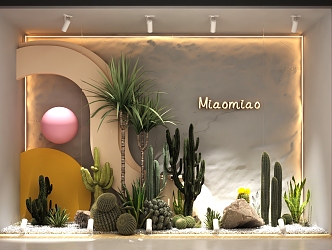 shopping mall window display window green plant cactus tropical plant 3d model