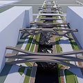 Modern Landscape Bridge With Wooden Beams Over Water And Greenery On Both Sides