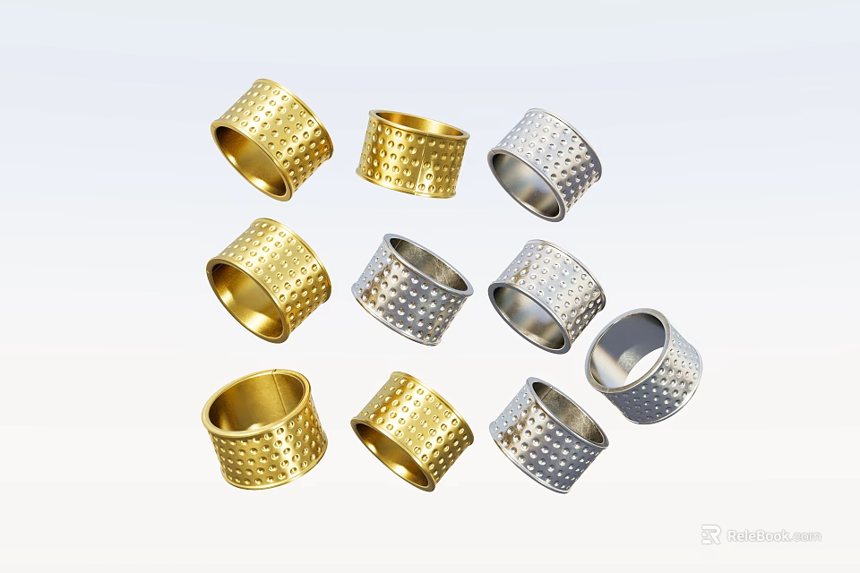 Everyday Gold and Silver Textured Thimbles for Practical Sewing Needs 3d model 