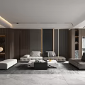 Modern Living Room Interior With Wooden Walls Gray Sofas And Marble Elements 3d model