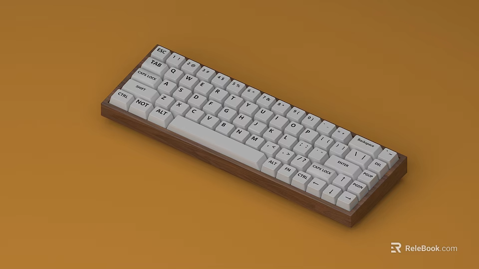 Desktop Computer Mechanical Keyboard With Wooden Base And White Keycaps Standard Layout Design 3d model 
