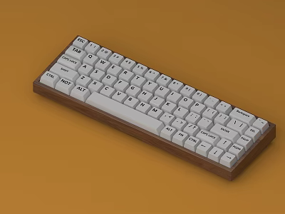 Desktop Computer Mechanical Keyboard With Wooden Base And White Keycaps Standard Layout Design 3d model