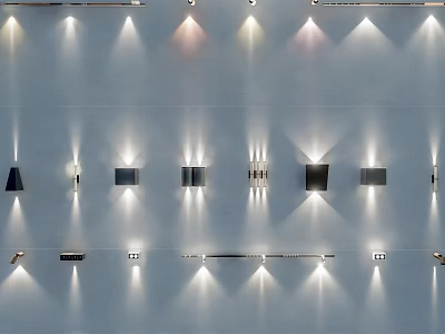 Modern Wall Lamps With Various Designs Mounted on White Wall Illuminating Warm Light 3d model