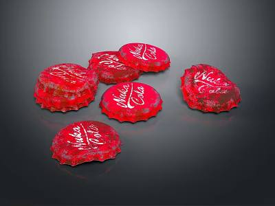 Red Coca Cola Bottle Caps Stacked And Scattered As Daily Living Supplies 3d model