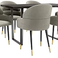 Modern Dining Table Set with Gray Velvet Chairs Dark Wood Top and Golden Metal Legs