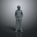 3D Rendered Male Character Model In Uniform With Cap Standing Hands In Pockets