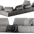 Modern Gray Modular Sectional Sofa With Plush Cushions And Cozy Blanket 3d model