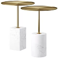 Modern Elegant Side Tables with Marble Bases and Brass Metal Frames 3d model