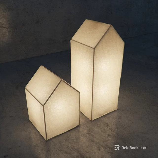Two Modern House Shaped Floor Lamps with Paper Material and Soft Warm Light 3d model 