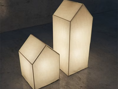 Two Modern House Shaped Floor Lamps with Paper Material and Soft Warm Light 3d model