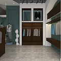 Clothing Store Interior With Teal Walls Reception Desk Hanging Clothes And Mannequin In Suit
