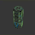 Futuristic Black Cylindrical Object With Blue Glowing Lines And Geometric Patterns 3d model