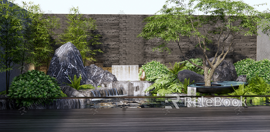 Modern courtyard rockery water feature model