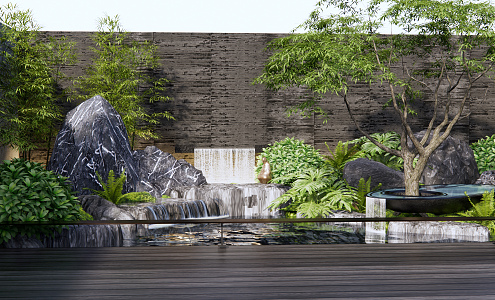 Modern courtyard rockery water feature 3d model