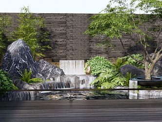 Modern courtyard rockery water feature 3d model