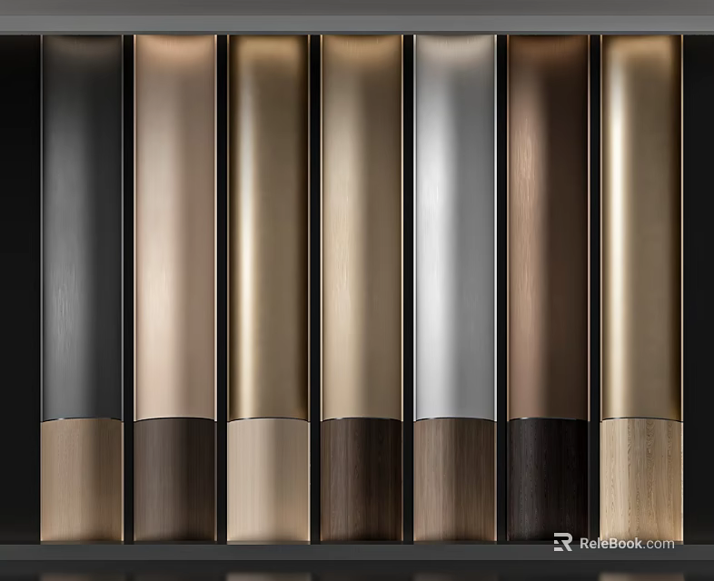 Modern Wall Paneling with Multiple Color Tones and Wood Metal Finishes for Interior Design 3d model 
