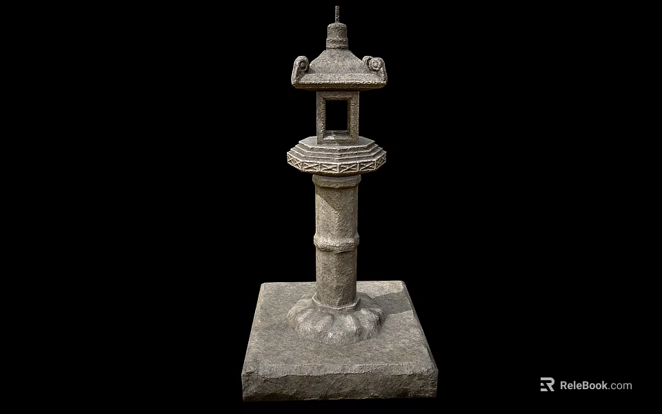 Japanese Style Stone Lantern Garden Ornament With Carved Details And Pedestal Base 3d model 