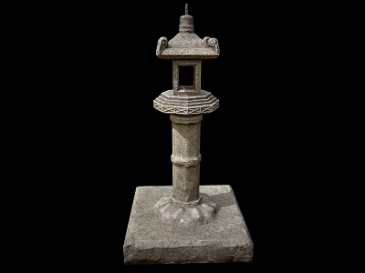 Japanese Style Stone Lantern Garden Ornament With Carved Details And Pedestal Base 3d model