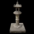 Japanese Style Stone Lantern Garden Ornament With Carved Details And Pedestal Base