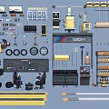 Auto Repair Shop Tools And Equipment Including Tires Workbench And Display Screens