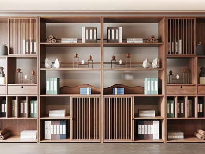 Traditional Wooden Tea Cabinet With Multiple Shelves Compartments Tea Sets Books And Decorative Items 3d model